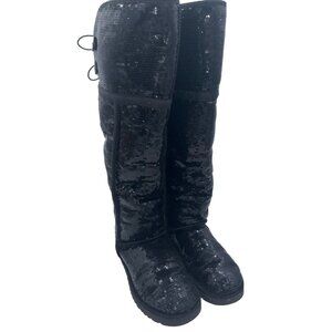 Ugg Over The Knee Black Sequin Boots Size 10 Holiday Y2k Glam